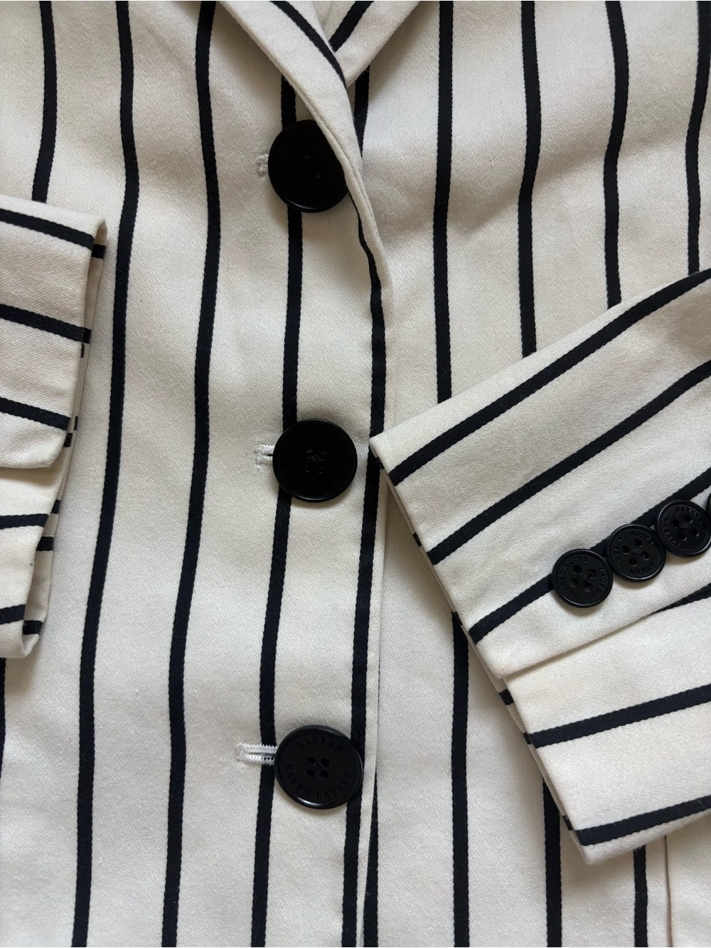 NWT 1990s Lauren Ralph Lauren Black Cream Stripe Blazer Size 6 Cotton Jacket - Picture 9 of 9